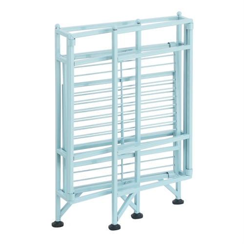Xtra Storage Two-Tier Folding Metal Shelf with Seafoam Blue Metal Frame