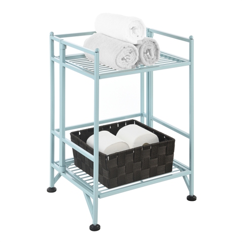 Xtra Storage Two-Tier Folding Metal Shelf with Seafoam Blue Metal Frame