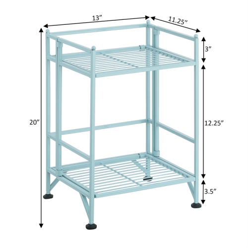 Xtra Storage Two-Tier Folding Metal Shelf with Seafoam Blue Metal Frame