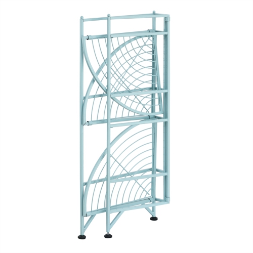 Xtra Storage Three-Tier Folding Metal Corner Shelf with Seafoam Blue Metal Frame