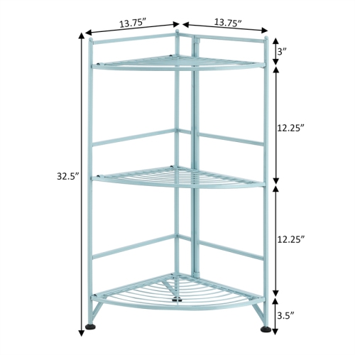 Xtra Storage Three-Tier Folding Metal Corner Shelf with Seafoam Blue Metal Frame