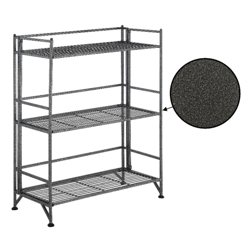 CONVENIENCE CONCEPTS Xtra Storage Three-Tier Wide Folding Metal Shelf With Textured Gray Metal Frame