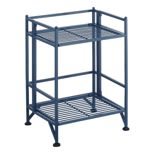 Xtra Storage Two-Tier Folding Metal Shelf in Cobalt Blue Metal Finish