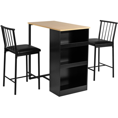 Topbuy 3-Piece Counter Table Set Bar Pub Dining Table Set with 3 Side Storage Oak/Brown