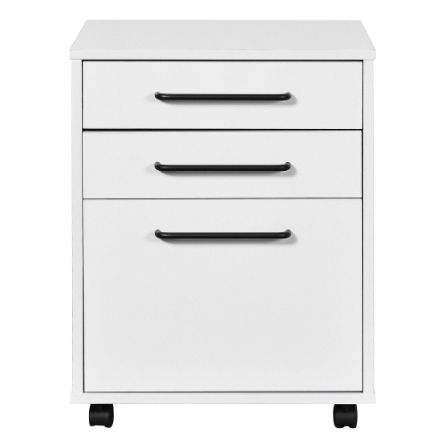 White 3 Drawers 23" Deep Wood Mobile Filing Cabinets , Office Storage File Cabinet Storage Cart with 4 Casters for Letter Sized Documents