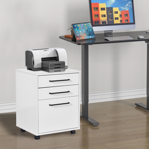 White 3 Drawers 23" Deep Wood Mobile Filing Cabinets , Office Storage File Cabinet Storage Cart with 4 Casters for Letter Sized Documents