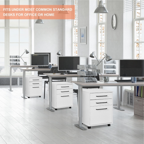 White 3 Drawers 23" Deep Wood Mobile Filing Cabinets , Office Storage File Cabinet Storage Cart with 4 Casters for Letter Sized Documents
