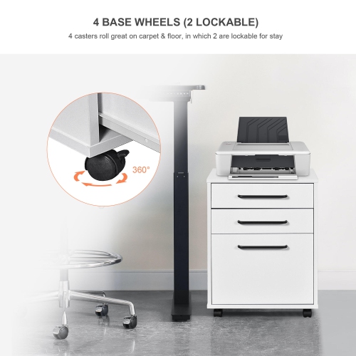 White 3 Drawers 23" Deep Wood Mobile Filing Cabinets , Office Storage File Cabinet Storage Cart with 4 Casters for Letter Sized Documents