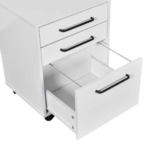 White 3 Drawers 23" Deep Wood Mobile Filing Cabinets , Office Storage File Cabinet Storage Cart with 4 Casters for Letter Sized Documents