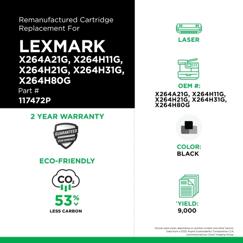 Clover Imaging Group Remanufactured Black Toner Cartridge for Lexmark X264/X363/X364 -