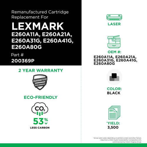 Clover Imaging Group Remanufactured Black Toner Cartridge for Lexmark E260/E360/E460/E462 -