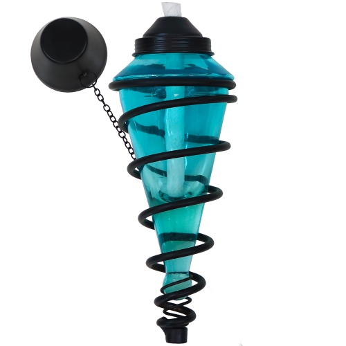 Sunnydaze Swirled Metal/Glass 2-in-1 Outdoor Lawn Torch - Blue - Set of 2