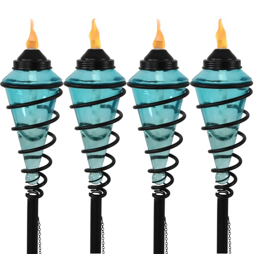SUNNYDAZE DECOR  Sunnydaze Swirled Metal/glass 2-In-1 Outdoor Lawn Torch - - Set Of 4 In Blue