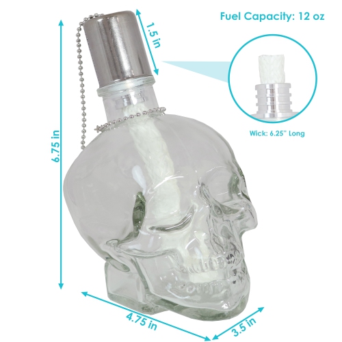Sunnydaze Glass/Aluminum Grinning Skull Tabletop Torches - Clear - Set of 4