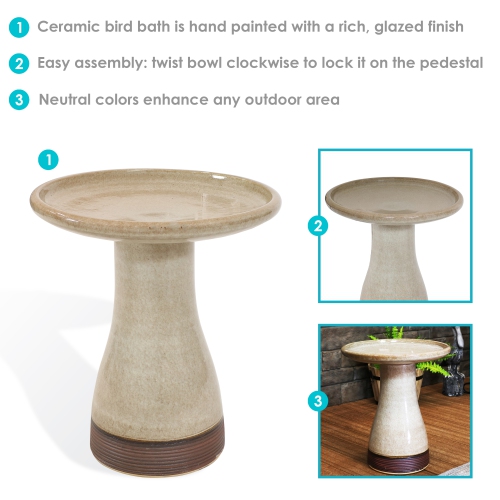 Sunnydaze Duo-Tone Outdoor Glazed Ceramic Bird Bath - 20.5 in - Yam