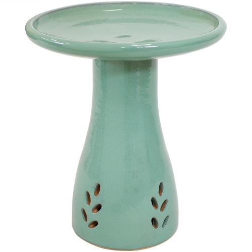 Sunnydaze Classic Outdoor Cut-Out Ceramic Bird Bath - 20.5 in - Seafoam