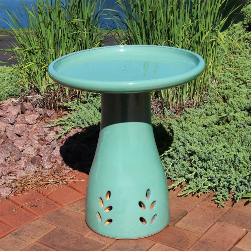 Sunnydaze Classic Outdoor Cut-Out Ceramic Bird Bath - 20.5 in - Seafoam