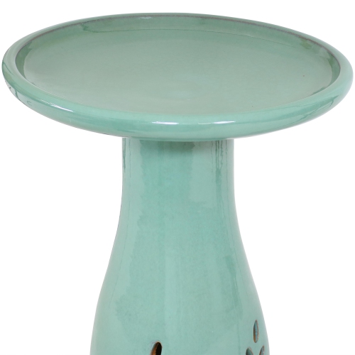 Sunnydaze Classic Outdoor Cut-Out Ceramic Bird Bath - 20.5 in - Seafoam