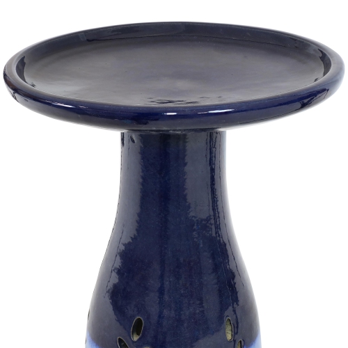Sunnydaze Classic Duo-Tone Cut-Out Ceramic Bird Bath - 20.5 in - Dark Blue