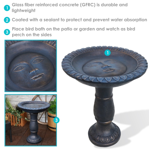 Sunnydaze Facade du Soleil Reinforced Concrete Bird Bath - 26 in - Blue