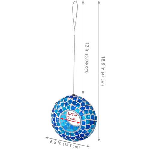 Sunnydaze Glass Blue Mosaic Fly-Through Hanging Bird Feeder - 6 in