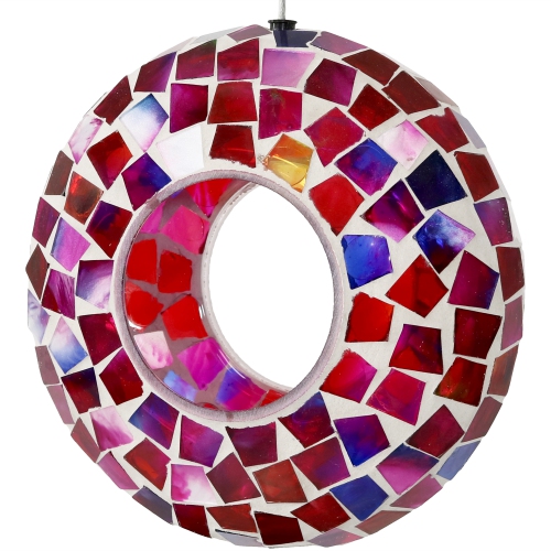 Sunnydaze Glass Crimson Mosaic Fly-Through Hanging Bird Feeder - 6 in