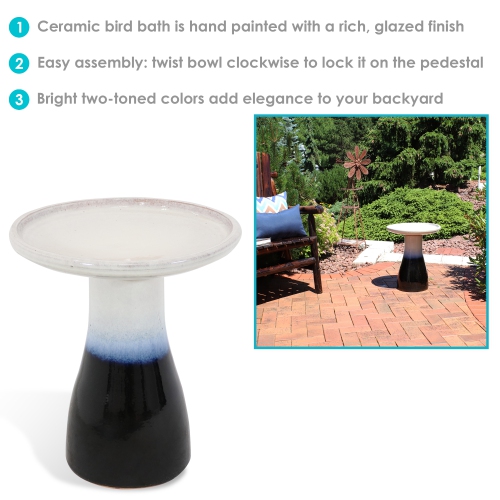 Sunnydaze Subtle Transitions Ceramic Bird Bath - 18.5 in - Twilight