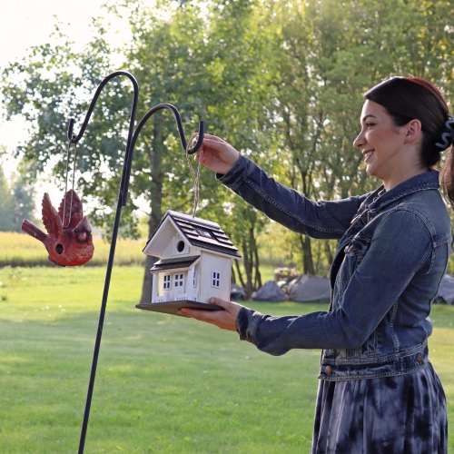 Sunnydaze 9.25 in Wooden Cozy Home Birdhouse with Solar LED Light - Cream
