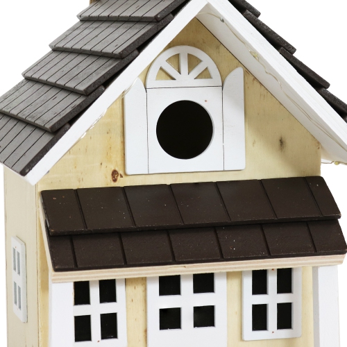 Sunnydaze 9.25 in Wooden Cozy Home Birdhouse with Solar LED Light - Cream