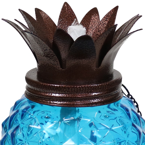 Sunnydaze Glass Tropical Pineapple 2-in-1 Outdoor Torch - Blue - Set of 2