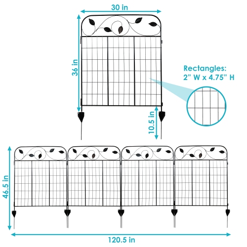 Sunnydaze 4-Piece Romantic Vine Steel Garden Border Fencing - 10 ft - Black