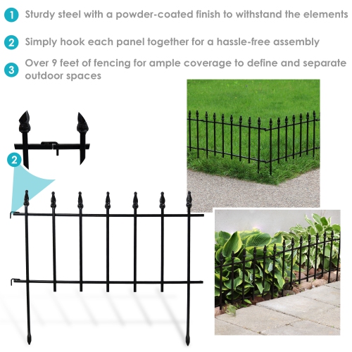 Sunnydaze 5-Piece Roman Walkway Iron Panels Border Fencing - 9 ft - Black
