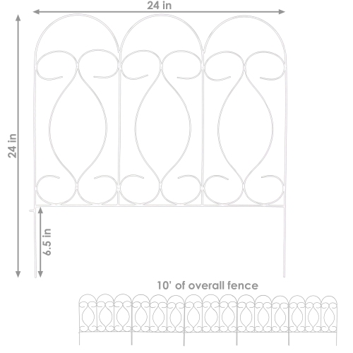 Sunnydaze 5-Piece Traditional Iron Garden Border Fencing - 10 ft - Black