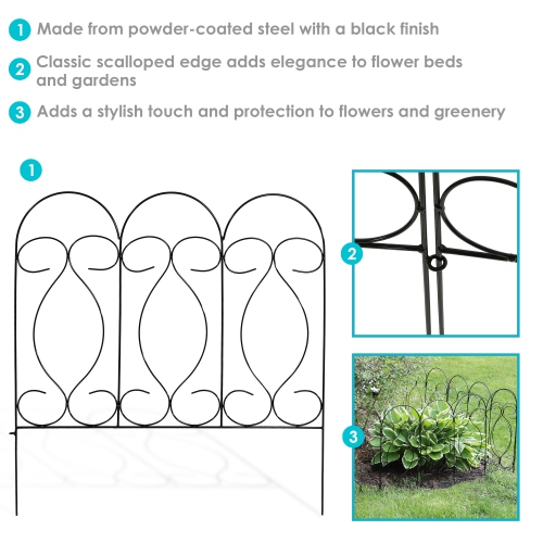 Sunnydaze 5-Piece Traditional Iron Garden Border Fencing - 10 ft - Black