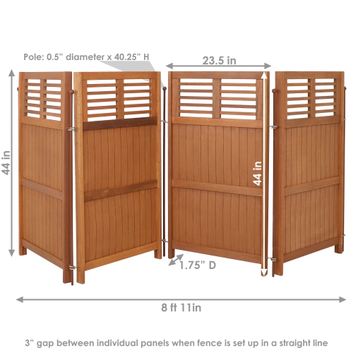 Sunnydaze Meranti Wood/Teak Oil Finish Folding Privacy Screen - 44 in