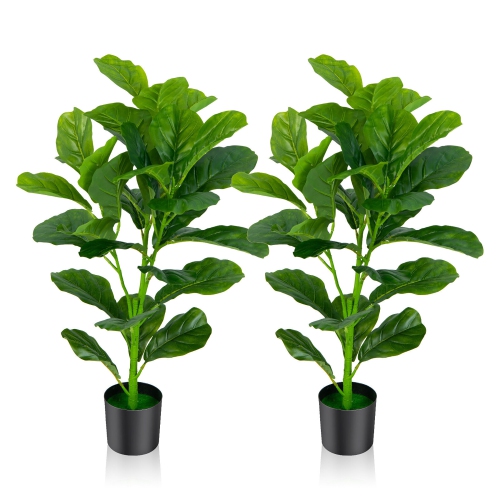 GYMAX  Artificial Tree 2-Pack Artificial Fiddle Leaf Fig Tree for Indoor And Outdoor