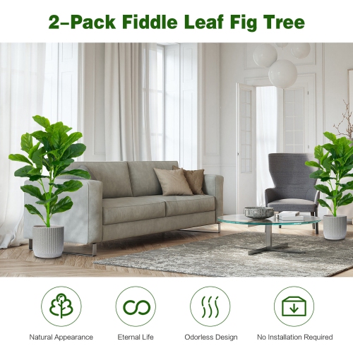 Gymax Artificial Tree 2-Pack Artificial Fiddle Leaf Fig Tree for Indoor and Outdoor