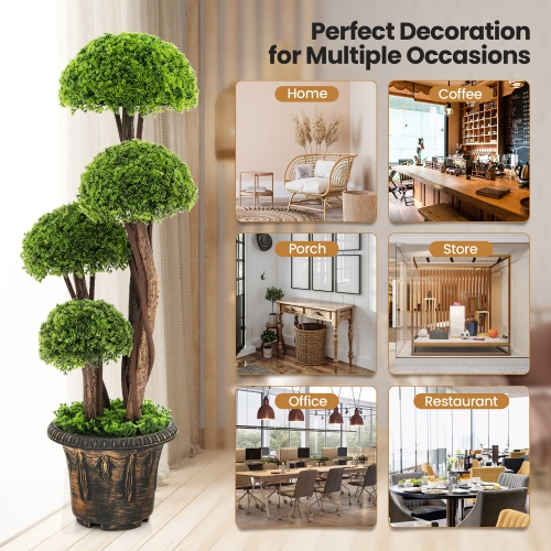 Gymax 3FT Artificial Tree Fake Cedar Tree Faux Cypress Topiary Tree for Indoor Outdoor