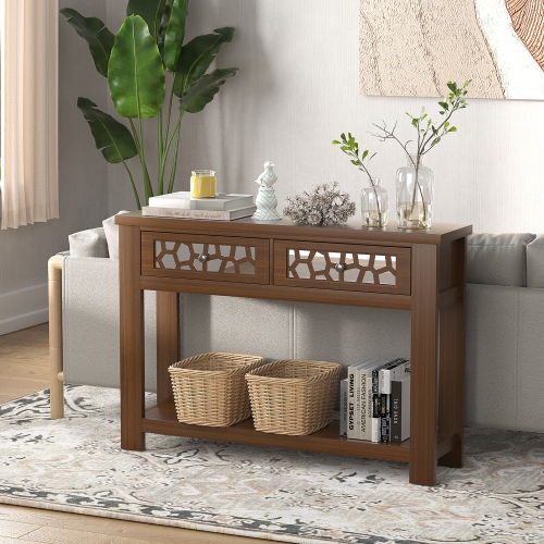 Gymax 2-tier Console Entryway Table w/ Drawers for Living Room Entrance Rustic