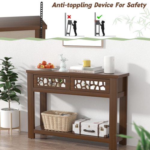 Gymax 2-tier Console Entryway Table w/ Drawers for Living Room Entrance Rustic