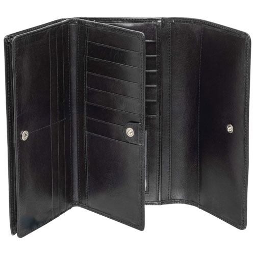 Portefeuille RFID à quatre volets en cuir véritable South Beach de Mancini - Noir