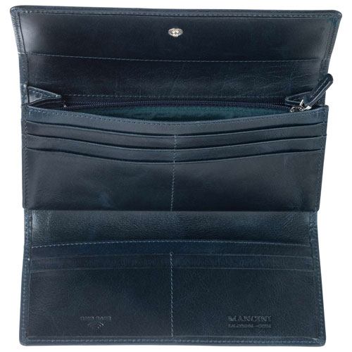 Mancini South Beach RFID Genuine Leather Tri-fold Wallet - Blue