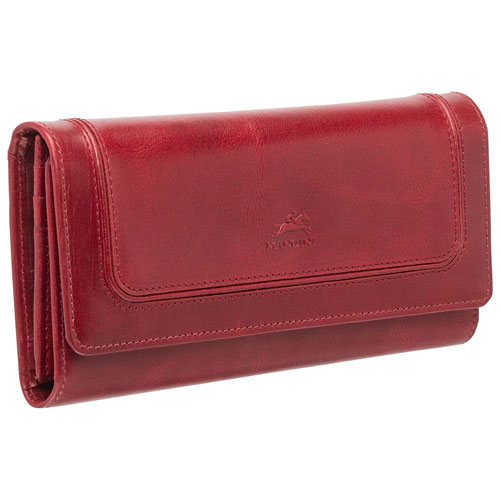 Mancini South Beach RFID Genuine Leather Tri-fold Wallet - Red