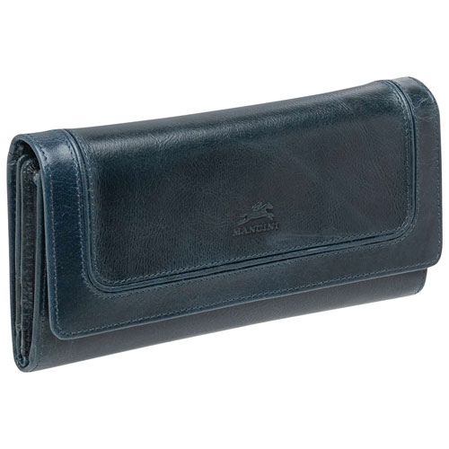 Portefeuille RFID à quatre volets en cuir véritable South Beach de Mancini - Bleu