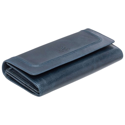 Portefeuille RFID à quatre volets en cuir véritable South Beach de Mancini - Bleu