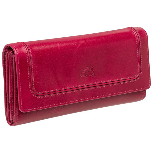 Portefeuille RFID à quatre volets en cuir véritable South Beach de Mancini - Rose