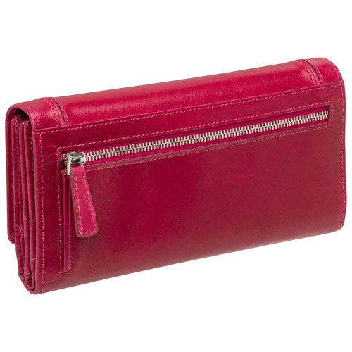 Portefeuille RFID à quatre volets en cuir véritable South Beach de Mancini - Rose