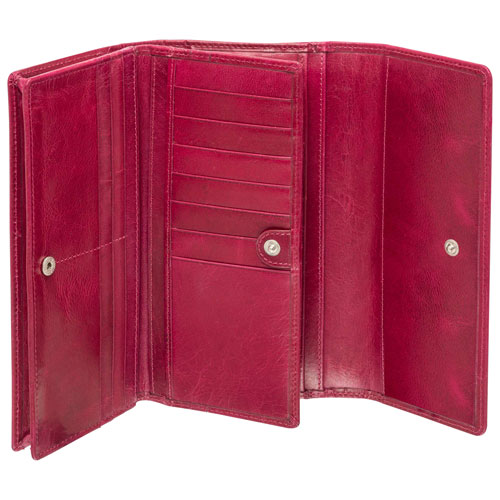 Portefeuille RFID à quatre volets en cuir véritable South Beach de Mancini - Rose