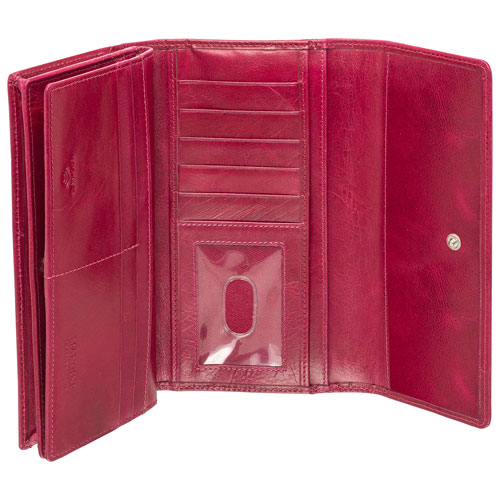 Portefeuille RFID à quatre volets en cuir véritable South Beach de Mancini - Rose