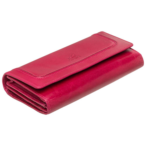 Portefeuille RFID à quatre volets en cuir véritable South Beach de Mancini - Rose